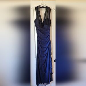 Navy Sparkle Halter Evening Dress